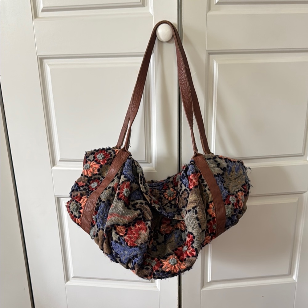 Miss Albright Floral Tapestry Shoulder Bag in Red, Blue, Brown